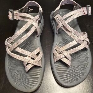 Chaco Women's Strappy Sandals in Pink and Gray